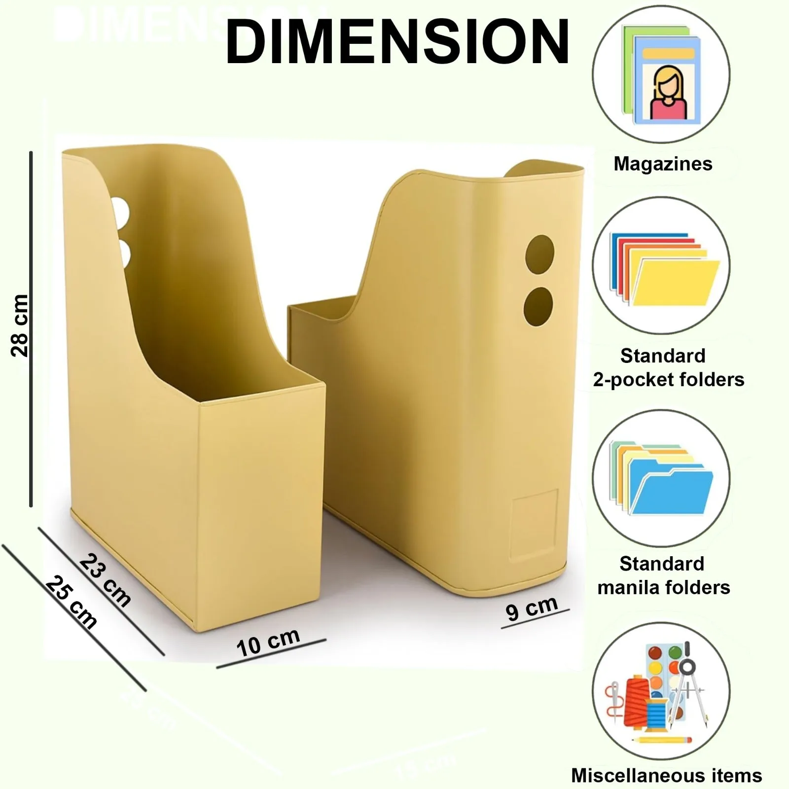 ELAN Sauve Metal File Holder, Books and Magzine Holder, Set of 2 (Daisy Yellow)