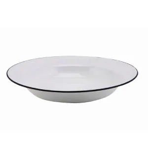 Enamel Soup Dish White & Blue 24cm- Pack 1