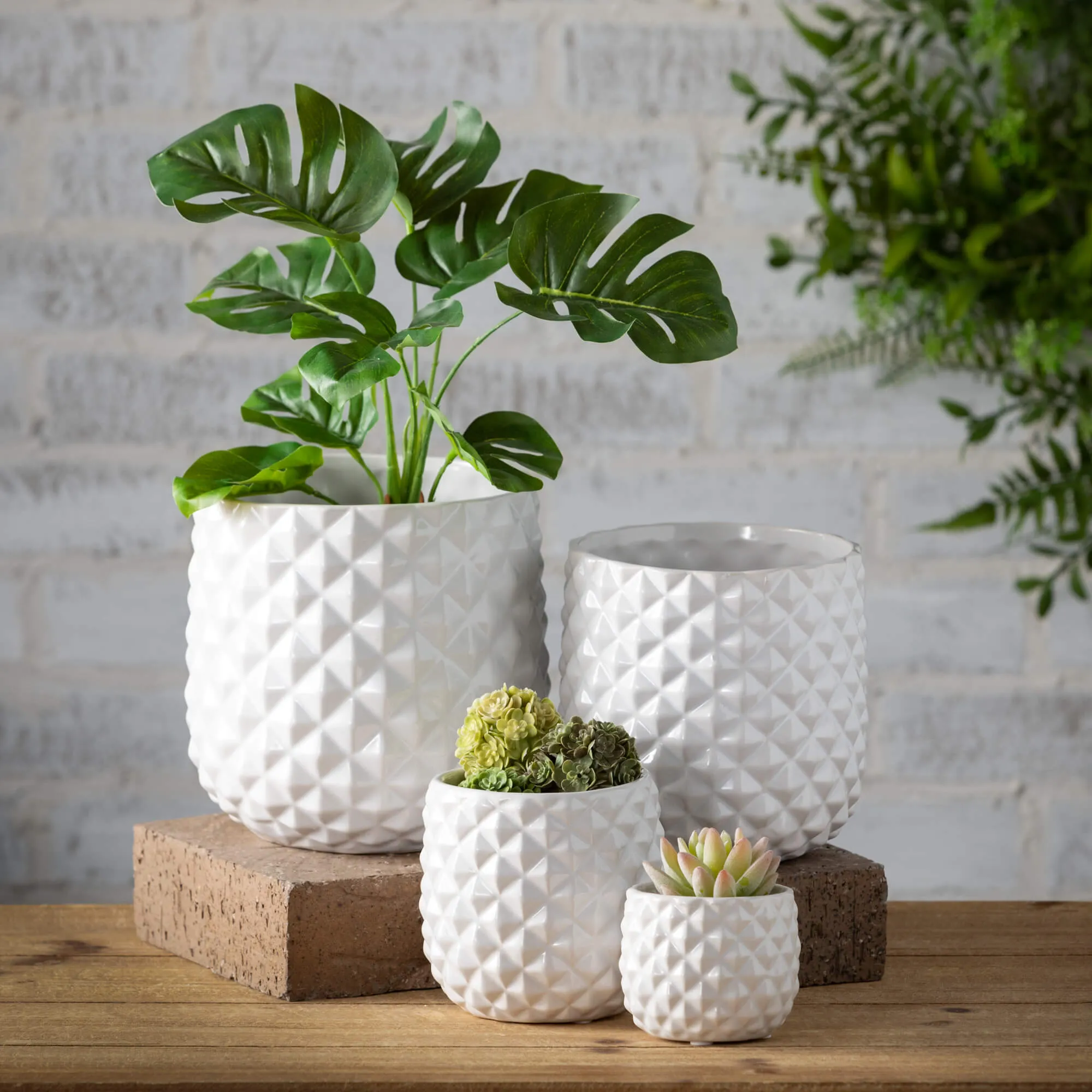 Faceted Glazed Ivory Planters