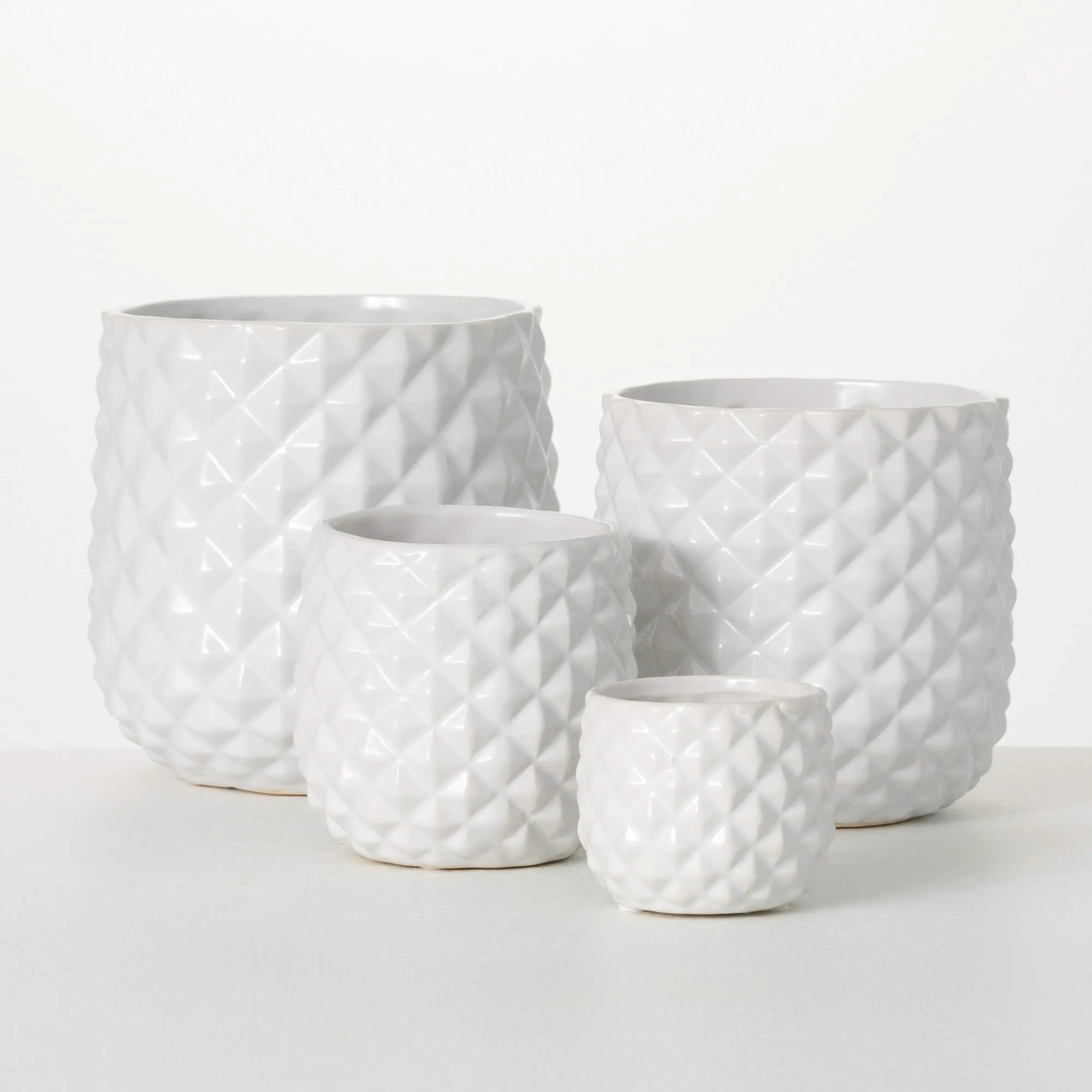 Faceted Glazed Ivory Planters