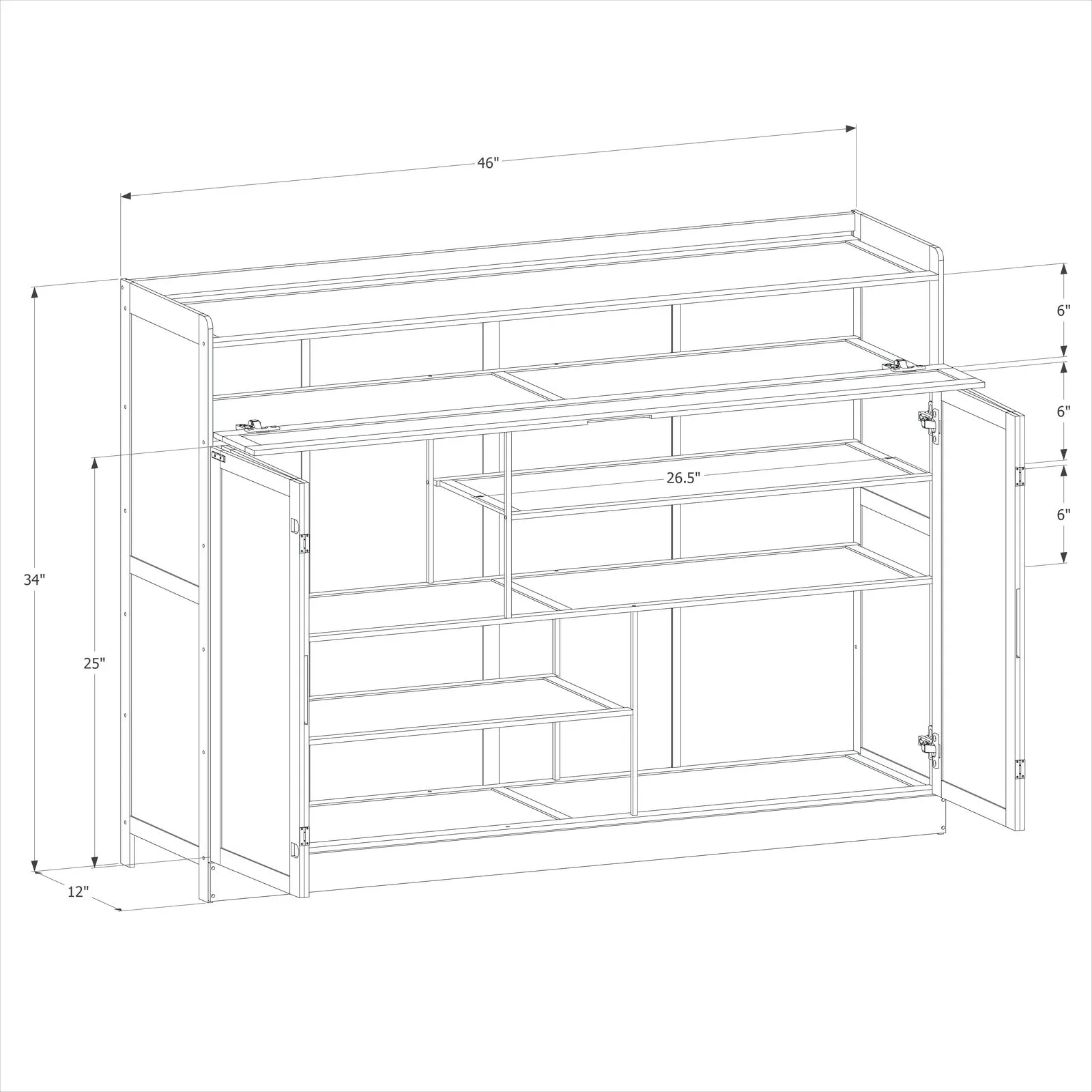 Folding Door Entryway Shoe Cabinet - with Boot Compartment - Brown