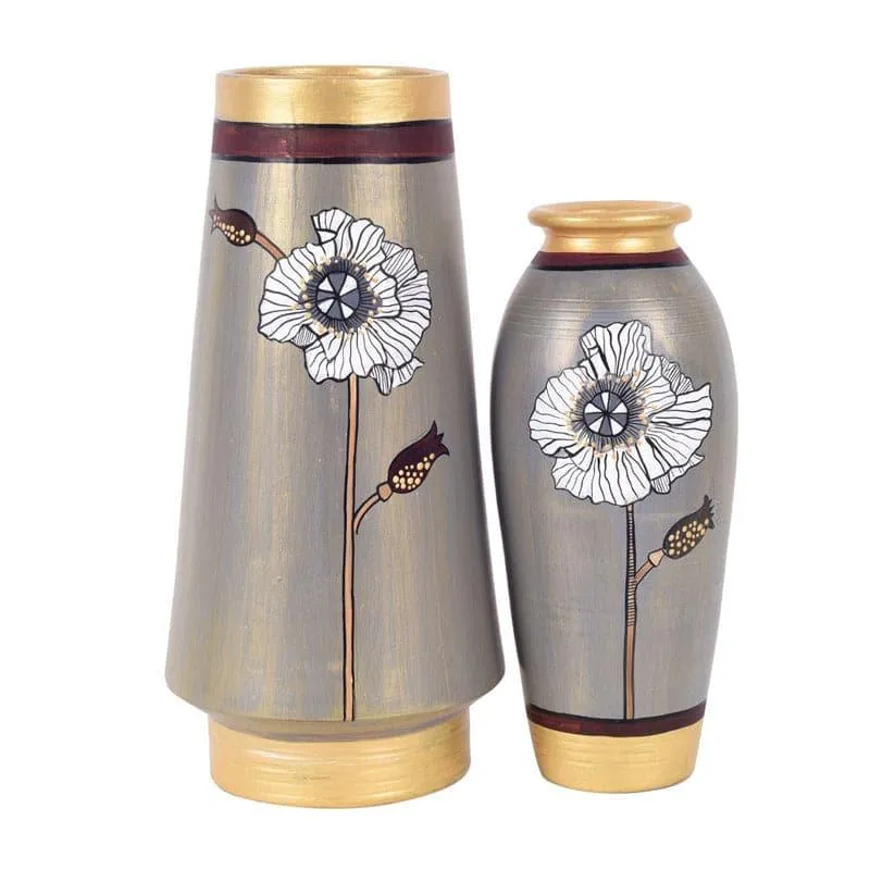 Golden Glam Terracotta Vase - Set Of Two