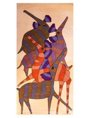 Gond Art Painting Large (30"x18") - Animals