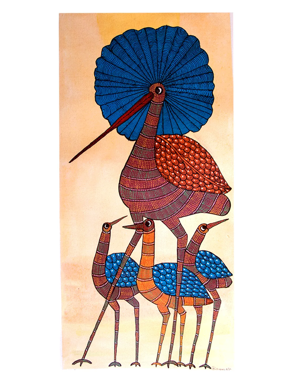 Gond Art Painting Large (30"x18") - Peacocks