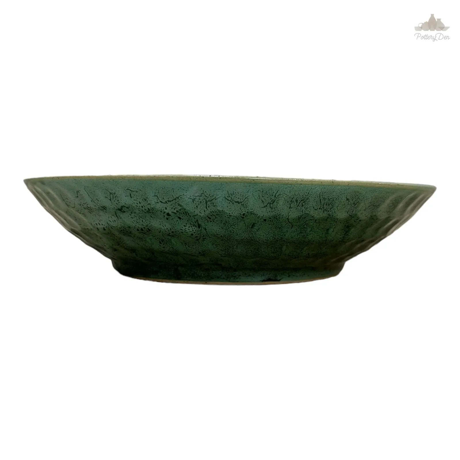 Green Thumbprint Bowl | Height 5 cm | Diameter 24.5 cm | Hand Painted |  Set of 1 | Ceramic Pottery | Ideal for serving food items