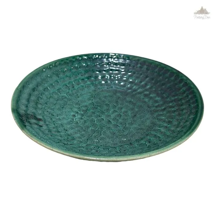 Green Thumbprint Bowl | Height 5 cm | Diameter 24.5 cm | Hand Painted |  Set of 1 | Ceramic Pottery | Ideal for serving food items