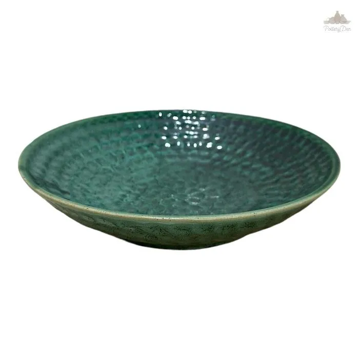 Green Thumbprint Bowl | Height 5 cm | Diameter 24.5 cm | Hand Painted |  Set of 1 | Ceramic Pottery | Ideal for serving food items