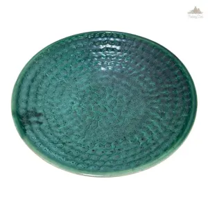 Green Thumbprint Bowl | Height 5 cm | Diameter 24.5 cm | Hand Painted |  Set of 1 | Ceramic Pottery | Ideal for serving food items