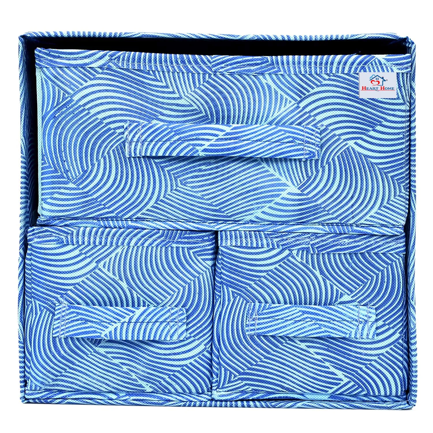 Heart Home Lehariya Printed 3 Drawers Foldable Non-Woven Dressing/Jewllery/Makeup Organizer Box- Pack of 2 (Blue)-HS43HEARTH26842