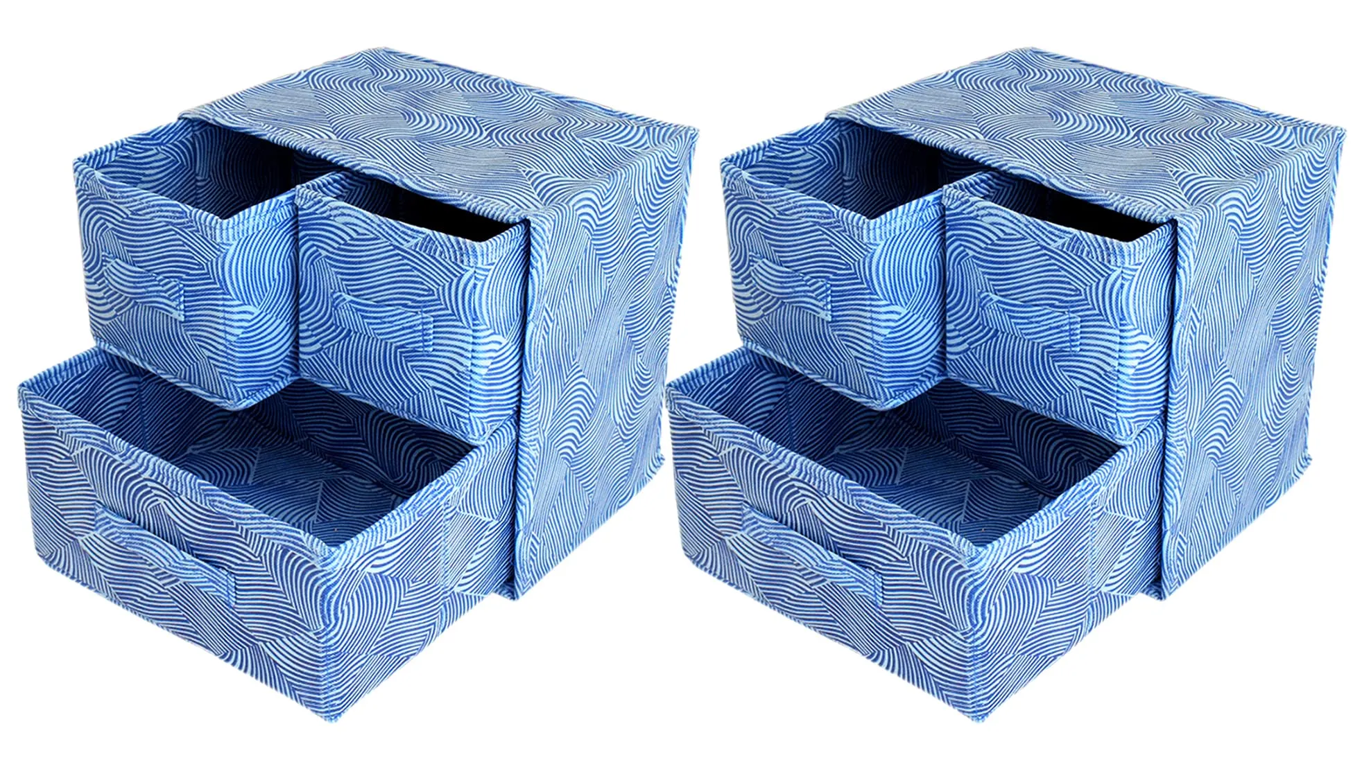 Heart Home Lehariya Printed 3 Drawers Foldable Non-Woven Dressing/Jewllery/Makeup Organizer Box- Pack of 2 (Blue)-HS43HEARTH26842