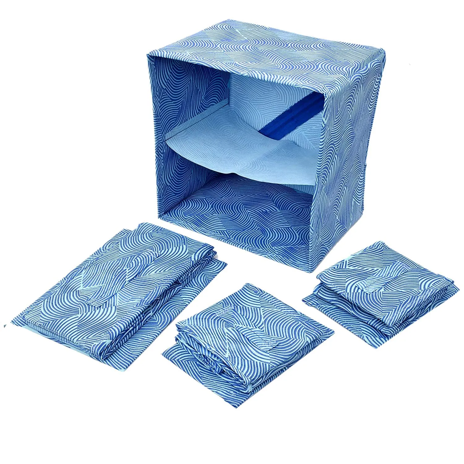 Heart Home Lehariya Printed 3 Drawers Foldable Non-Woven Dressing/Jewllery/Makeup Organizer Box- Pack of 2 (Blue)-HS43HEARTH26842