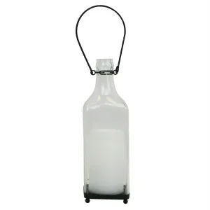 HomeReflections Indoor-Outdoor Glass Square Bottle w- Flameless Candle & Timer