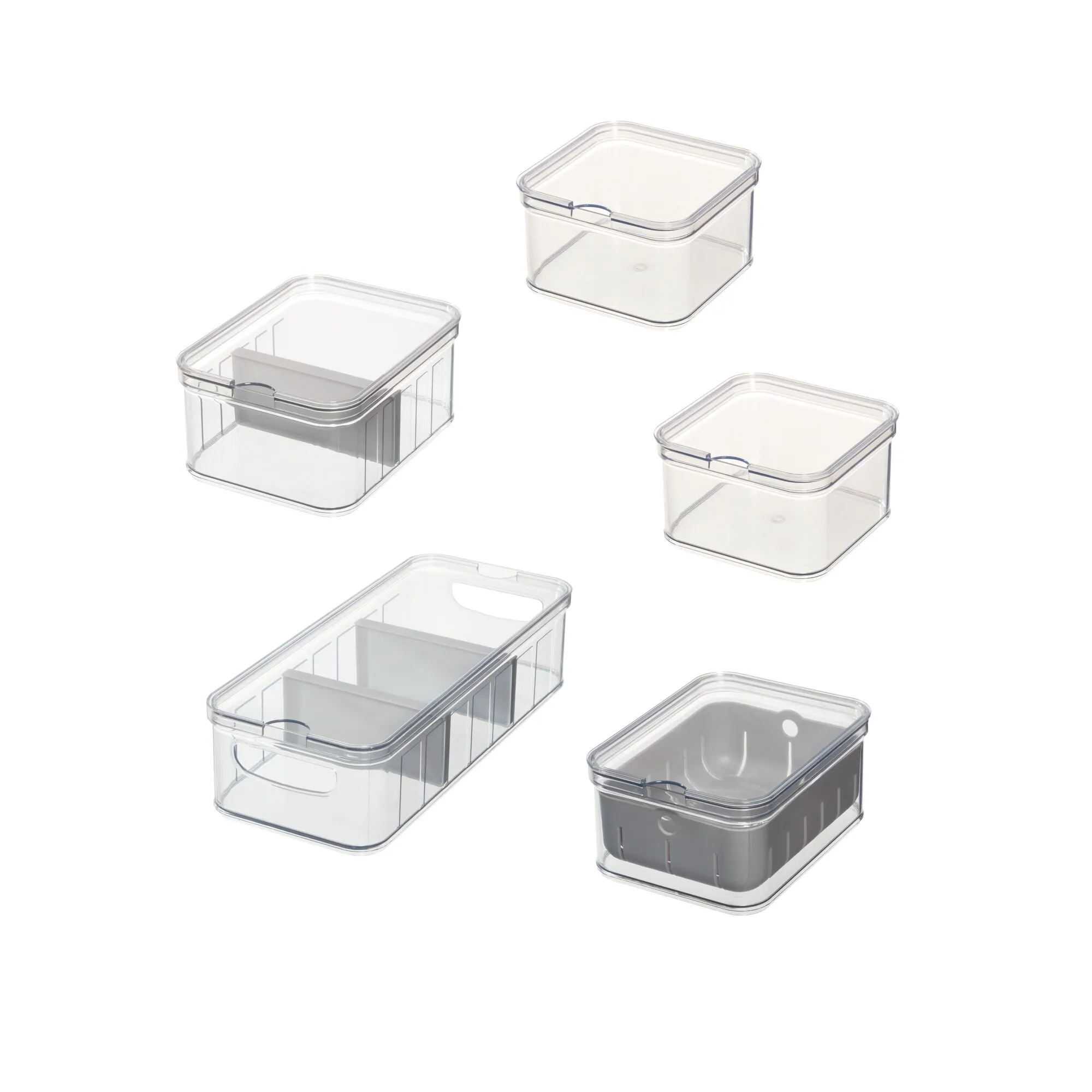 iDesign 5-Piece Recycled Plastic Crisp Refrigerator Organizer Bin Set with Lids