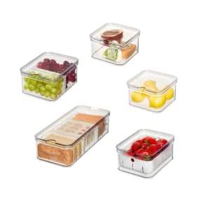 iDesign 5-Piece Recycled Plastic Crisp Refrigerator Organizer Bin Set with Lids