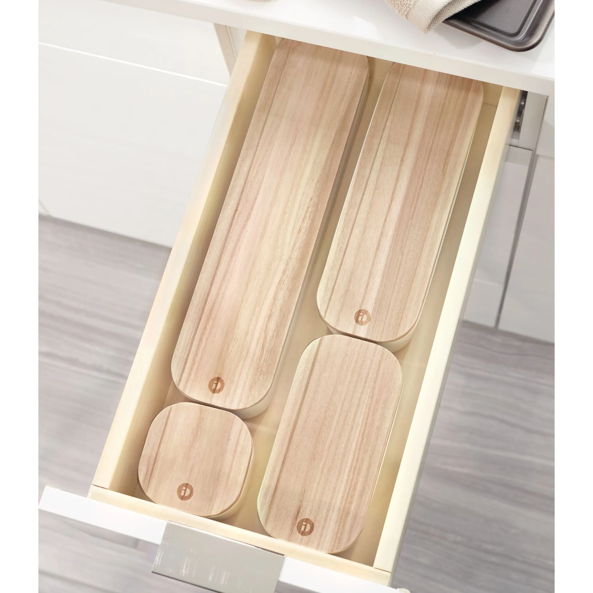 iDesign BPA-Free Compact Drawer Organizer Bin Paulownia Wood/Coconut