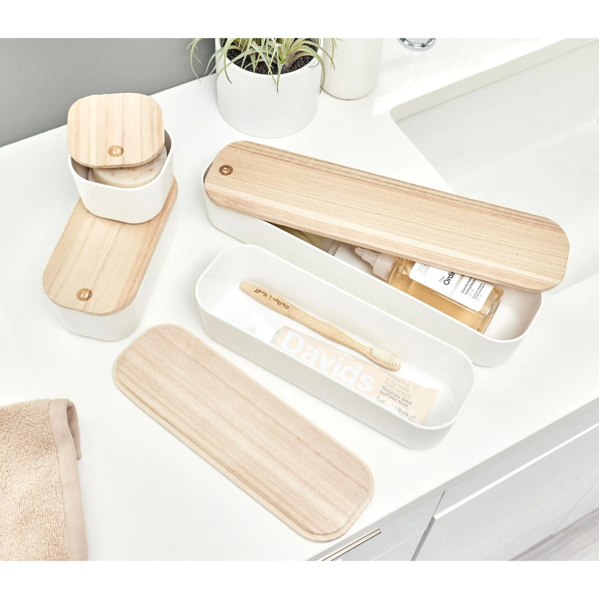 iDesign BPA-Free Compact Drawer Organizer Bin Paulownia Wood/Coconut