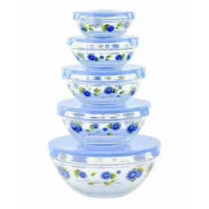 Imperial Home Blue Flowers Glass Bowl Set - 5 Piece