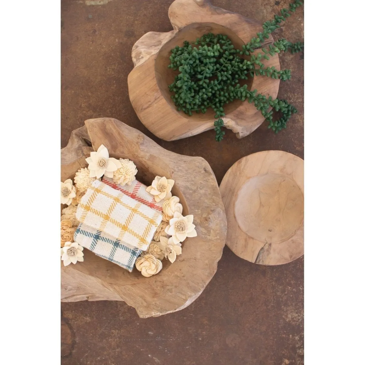 Kalalou - SET OF THREE RUSTIC TEAK BOWLS - DAM1000