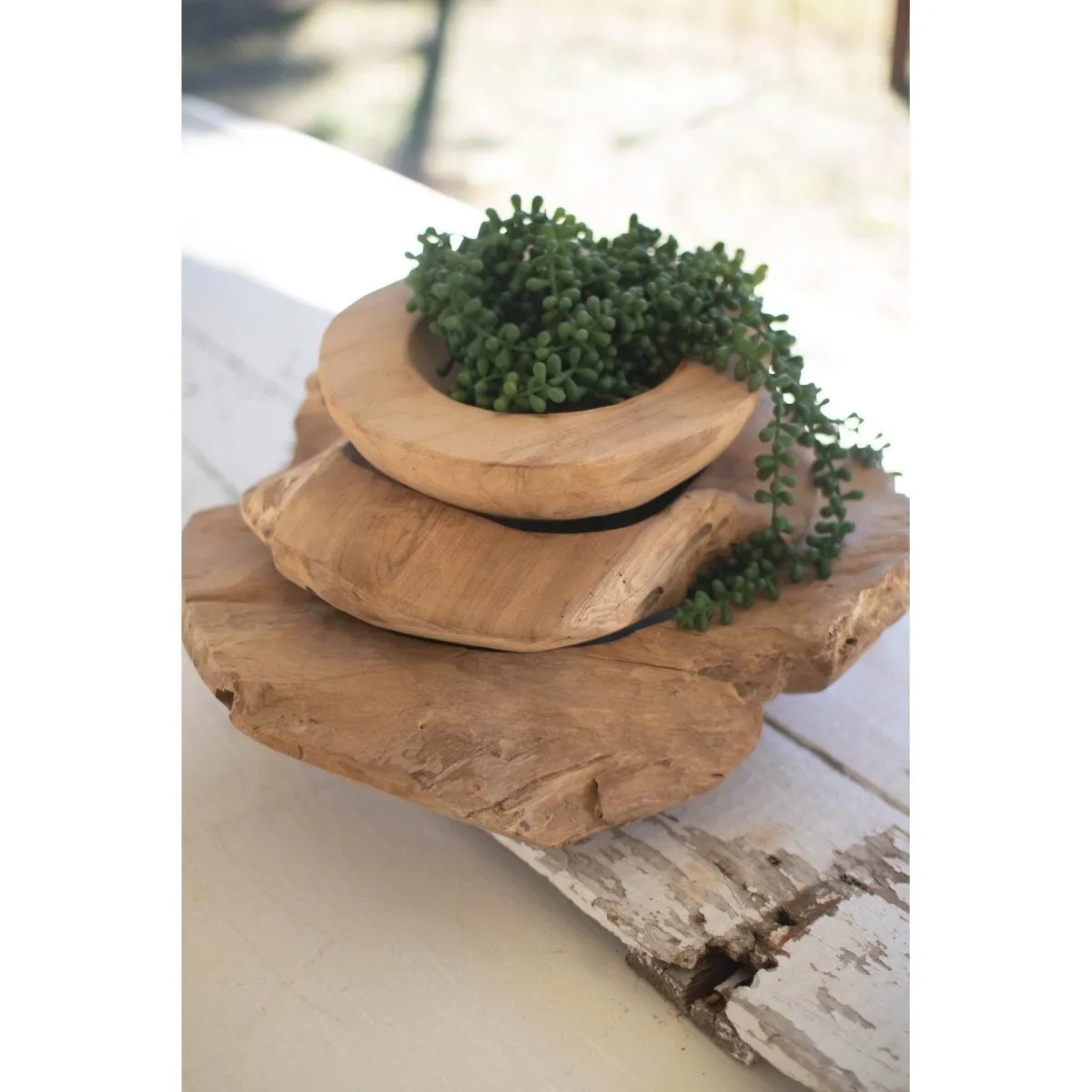 Kalalou - SET OF THREE RUSTIC TEAK BOWLS - DAM1000