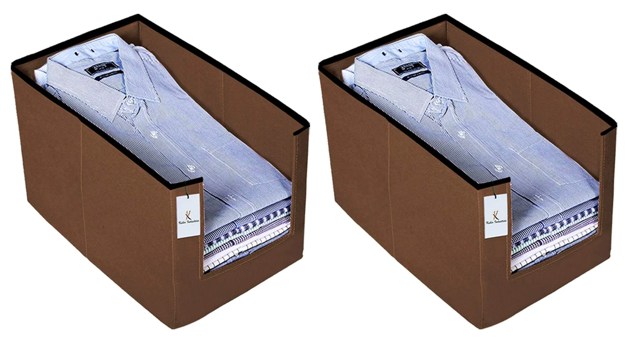 Kuber Industries 2 Piece Non Woven Shirt Stacker Wardrobe Organizer Set, Brown-CTKTC031836