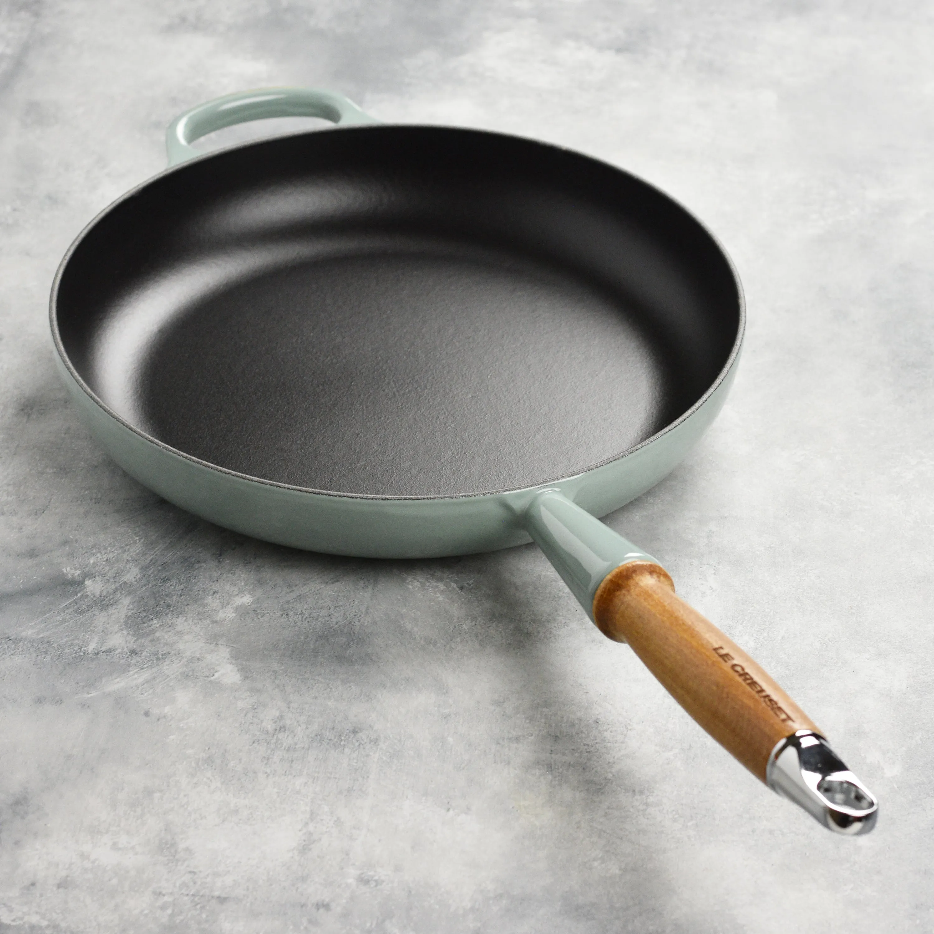 Le Creuset Cast Iron 10.25" Sea Salt Fry Pan with Wood Handle