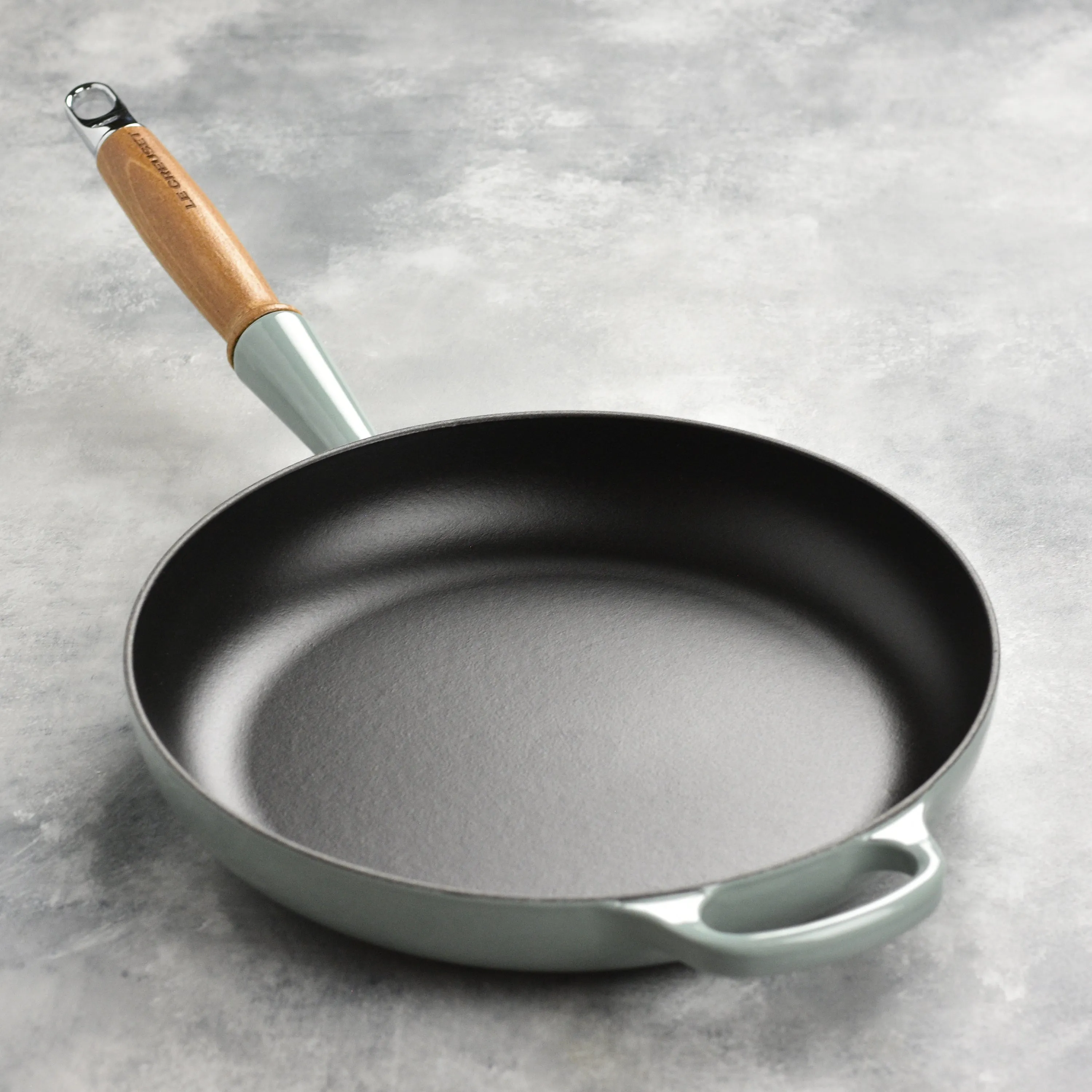 Le Creuset Cast Iron 10.25" Sea Salt Fry Pan with Wood Handle