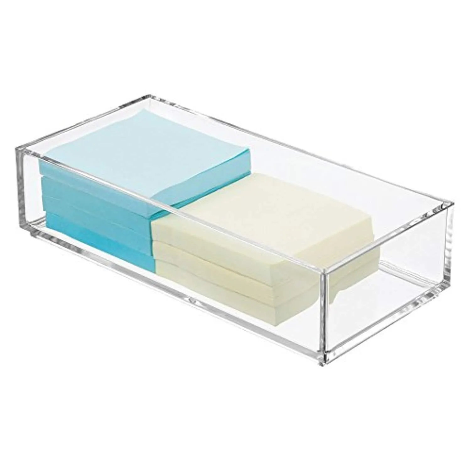 mDesign Stackable Small Plastic Desk Drawers Organizer Trays for Highlighters, Pens, Pencils - Pack of 6, 4" x 8" x 2", Clear