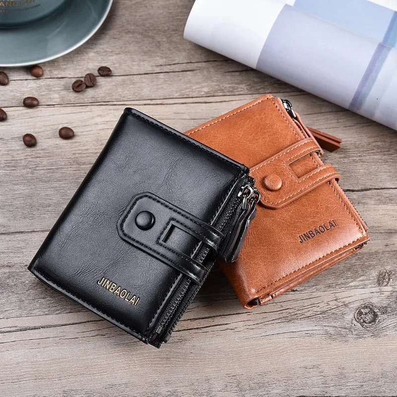 Men's Double Zipper & Snap Design Wallet