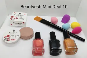 Mini Makeup Essentials Set: Beautyesh Deal 10 with Bases, Blenders, Brush, and Nail Polishes