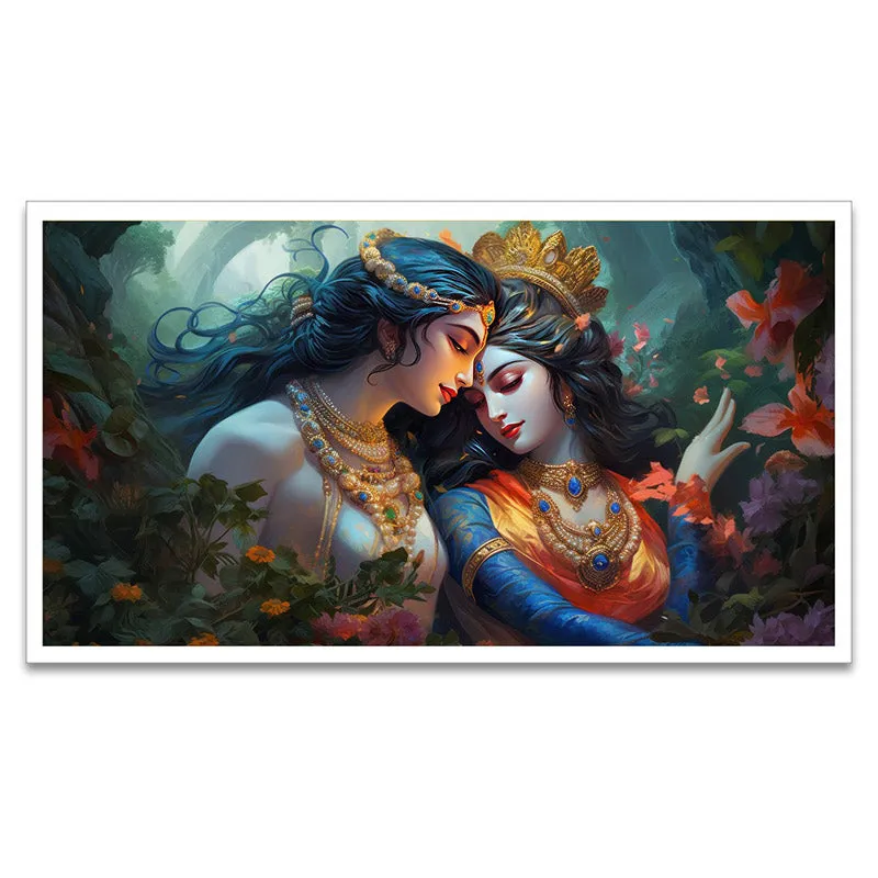 Mythic Pair Radha Krishna Wall Painting