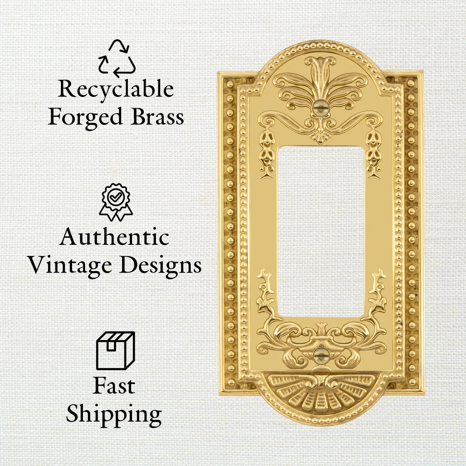 New York Switch Plate with Blank Cover in Unlacquered Brass