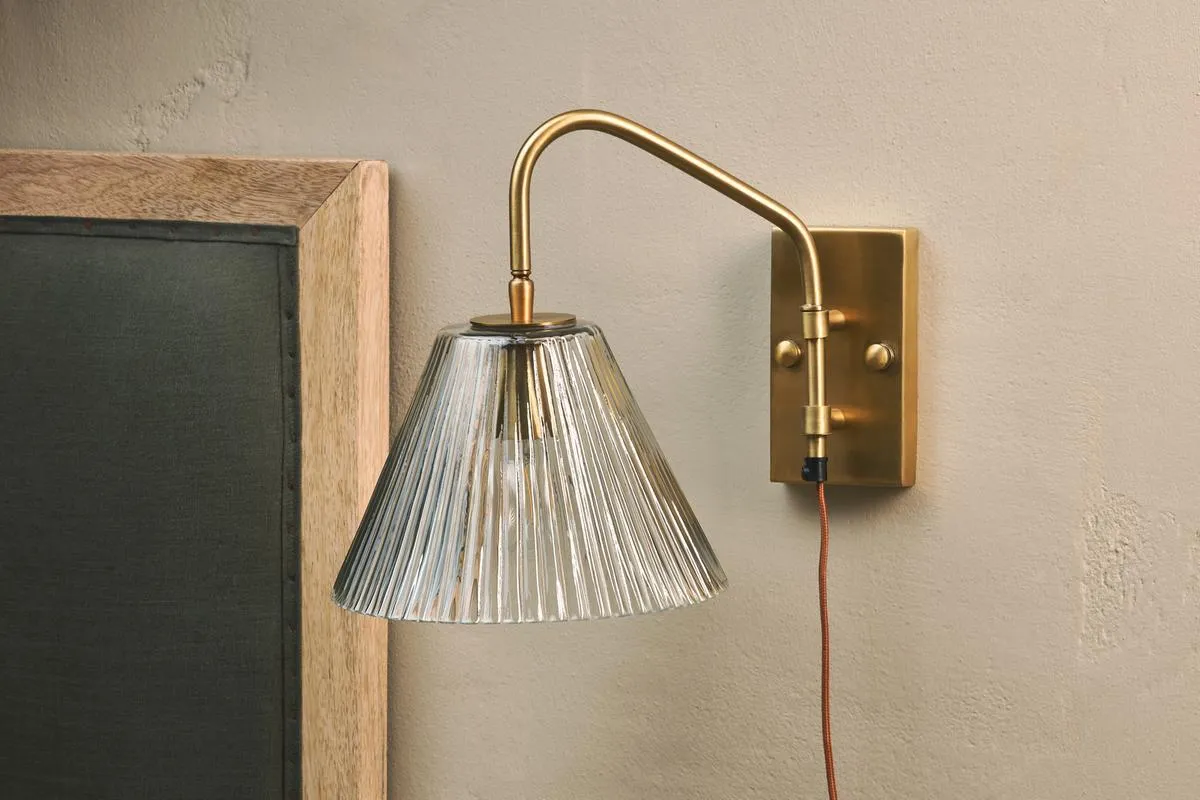 Nkuku Akoli Plug In Glass Wall Lamp Antique Brass