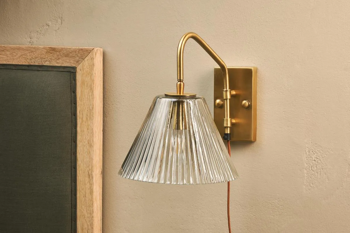 Nkuku Akoli Plug In Glass Wall Lamp Antique Brass