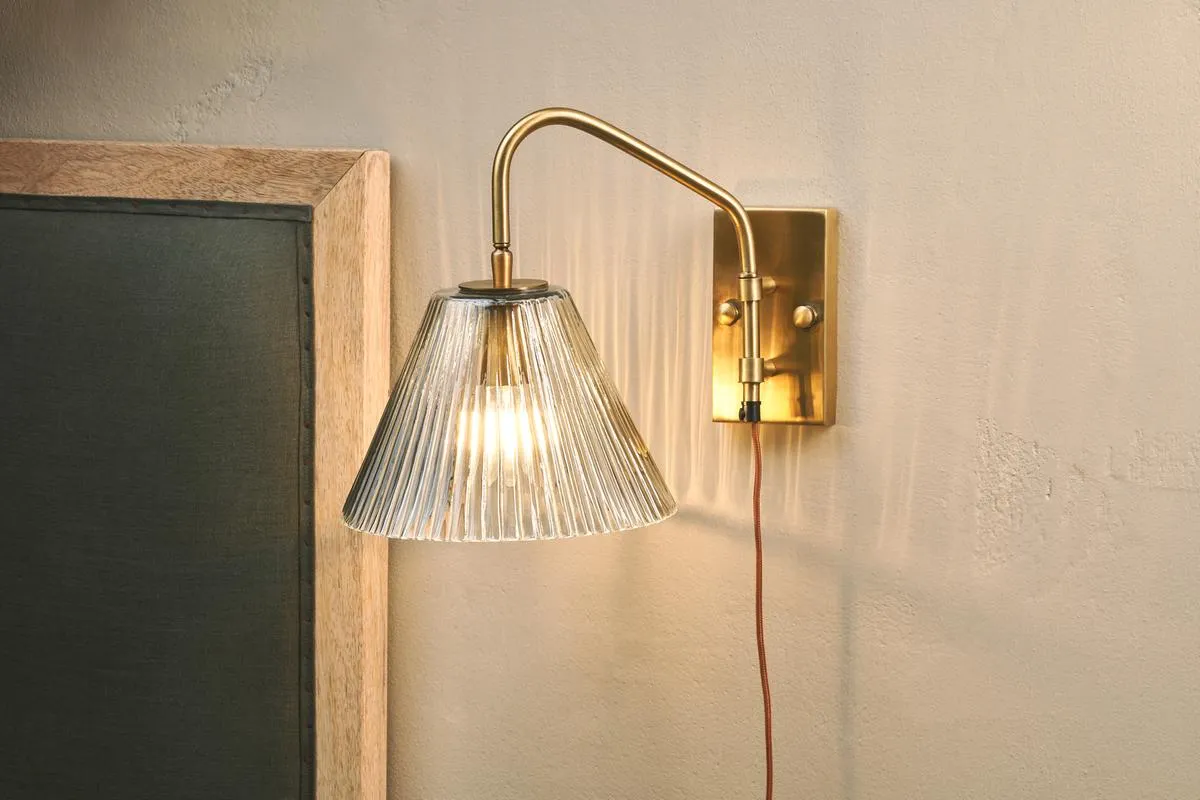 Nkuku Akoli Plug In Glass Wall Lamp Antique Brass