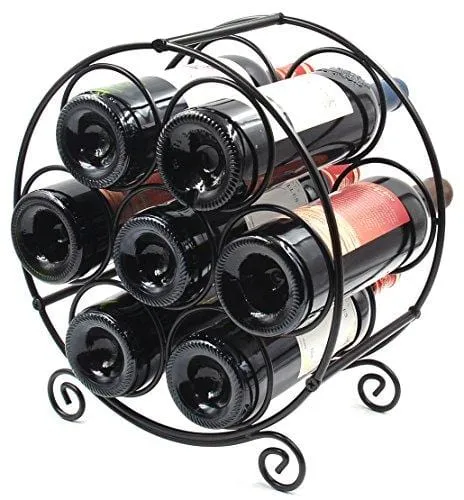 PAG 7 Bottles Free Standing Countertop Metal Wine Rack Tabletop Wine Storage Holders Stands, Black