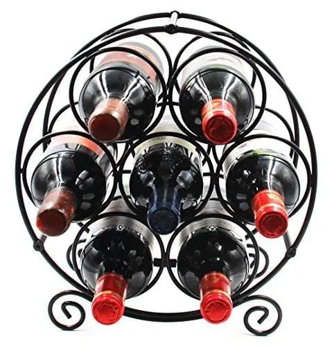 PAG 7 Bottles Free Standing Countertop Metal Wine Rack Tabletop Wine Storage Holders Stands, Black