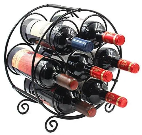 PAG 7 Bottles Free Standing Countertop Metal Wine Rack Tabletop Wine Storage Holders Stands, Black