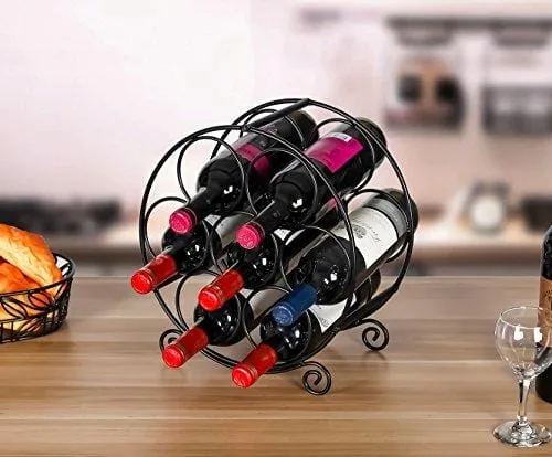 PAG 7 Bottles Free Standing Countertop Metal Wine Rack Tabletop Wine Storage Holders Stands, Black