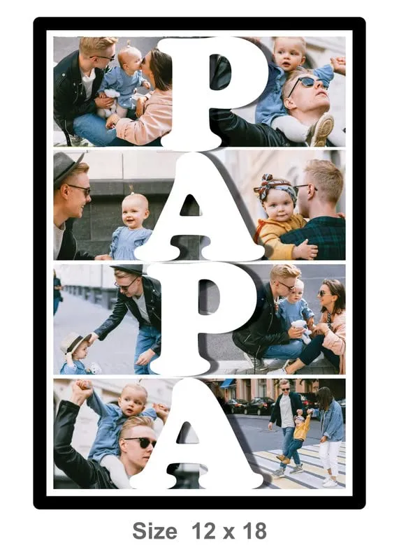 Printality Personalised PAPA Photo Collage Frames for Wall Decor as Fathers Day Wall Hanging Wall Decoration and Gift Collage (Size 12x18 Inches Black Frame)