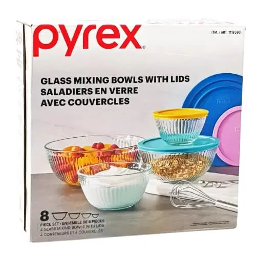 Pyrex Sculpted Mixing Bowl Set - 8-piece - Glass