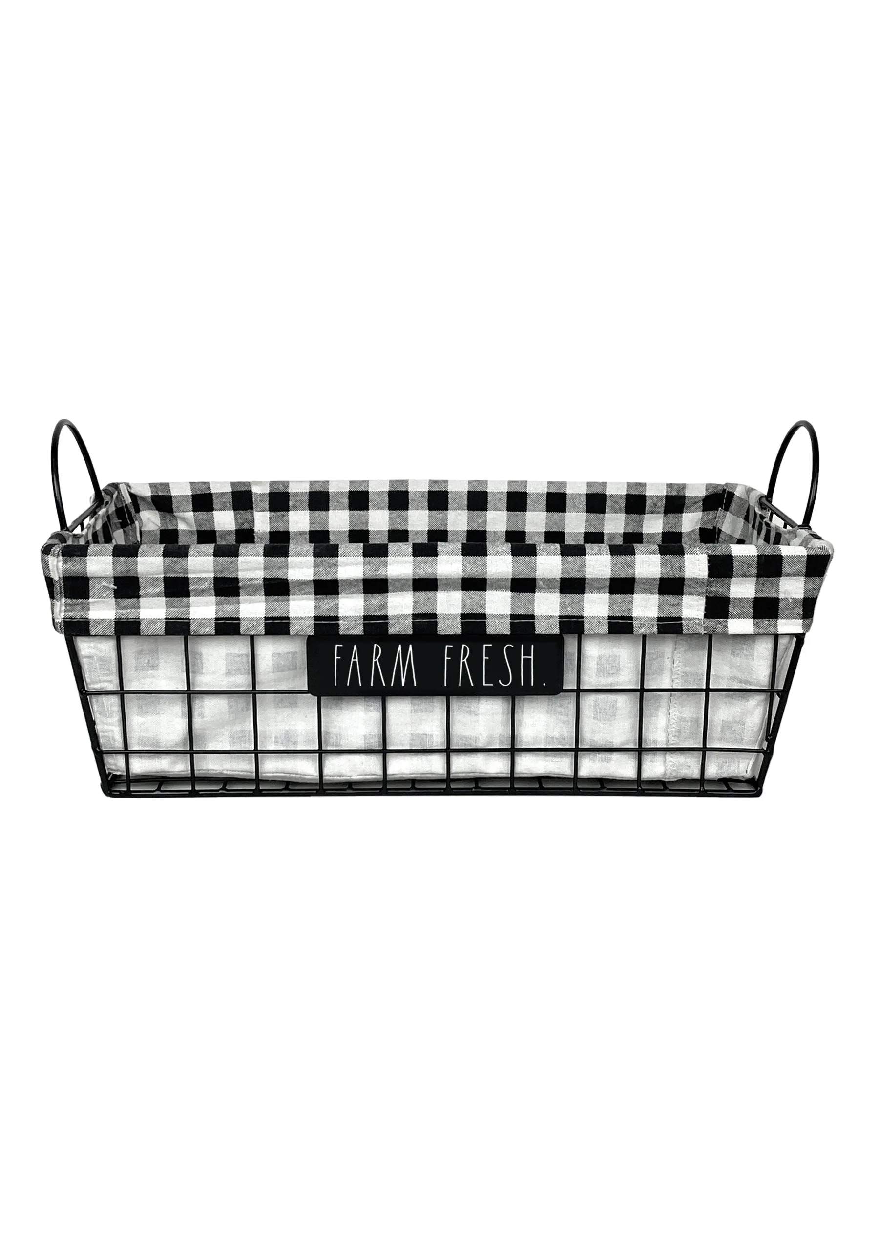 Rae Dunn "Farm Fresh" Lined Black Metal Wire Basket