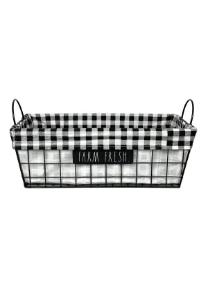 Rae Dunn "Farm Fresh" Lined Black Metal Wire Basket