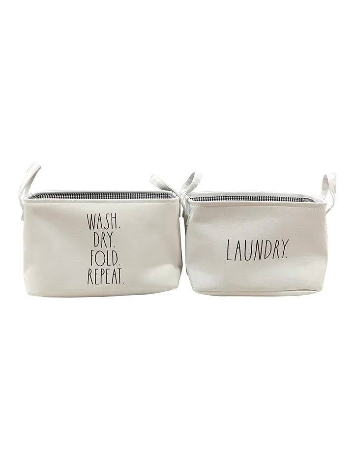 Rae Dunn "Laundry " Set of 2 White Fabric Cube Bins