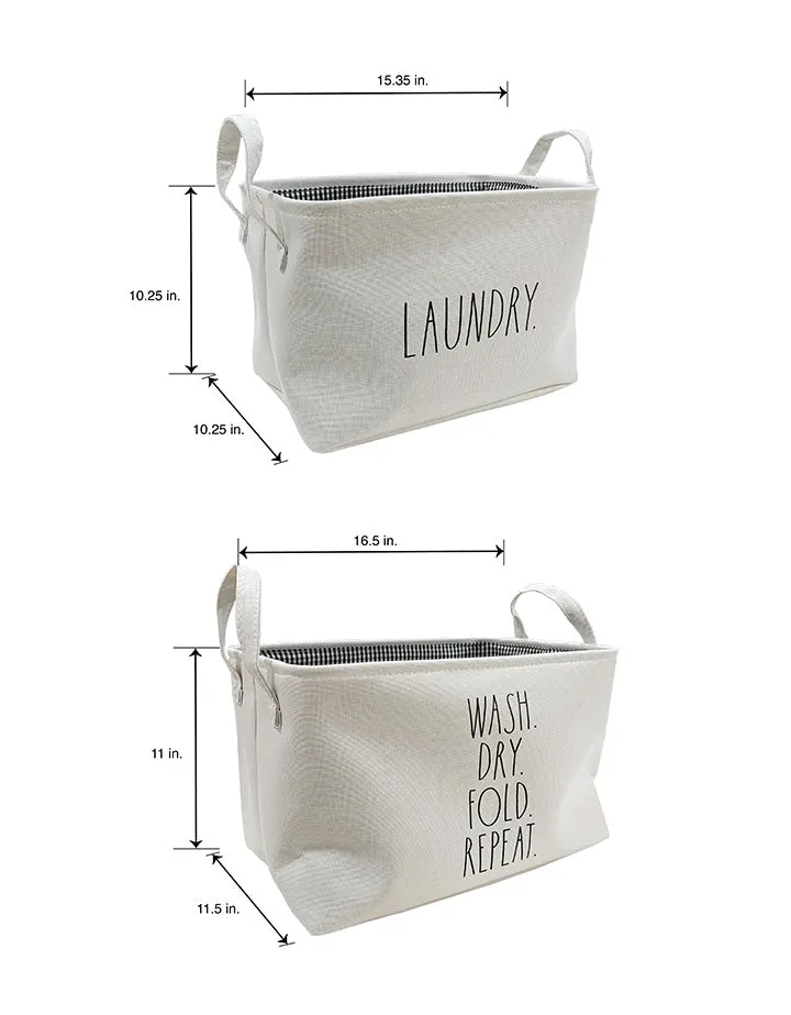 Rae Dunn "Laundry " Set of 2 White Fabric Cube Bins