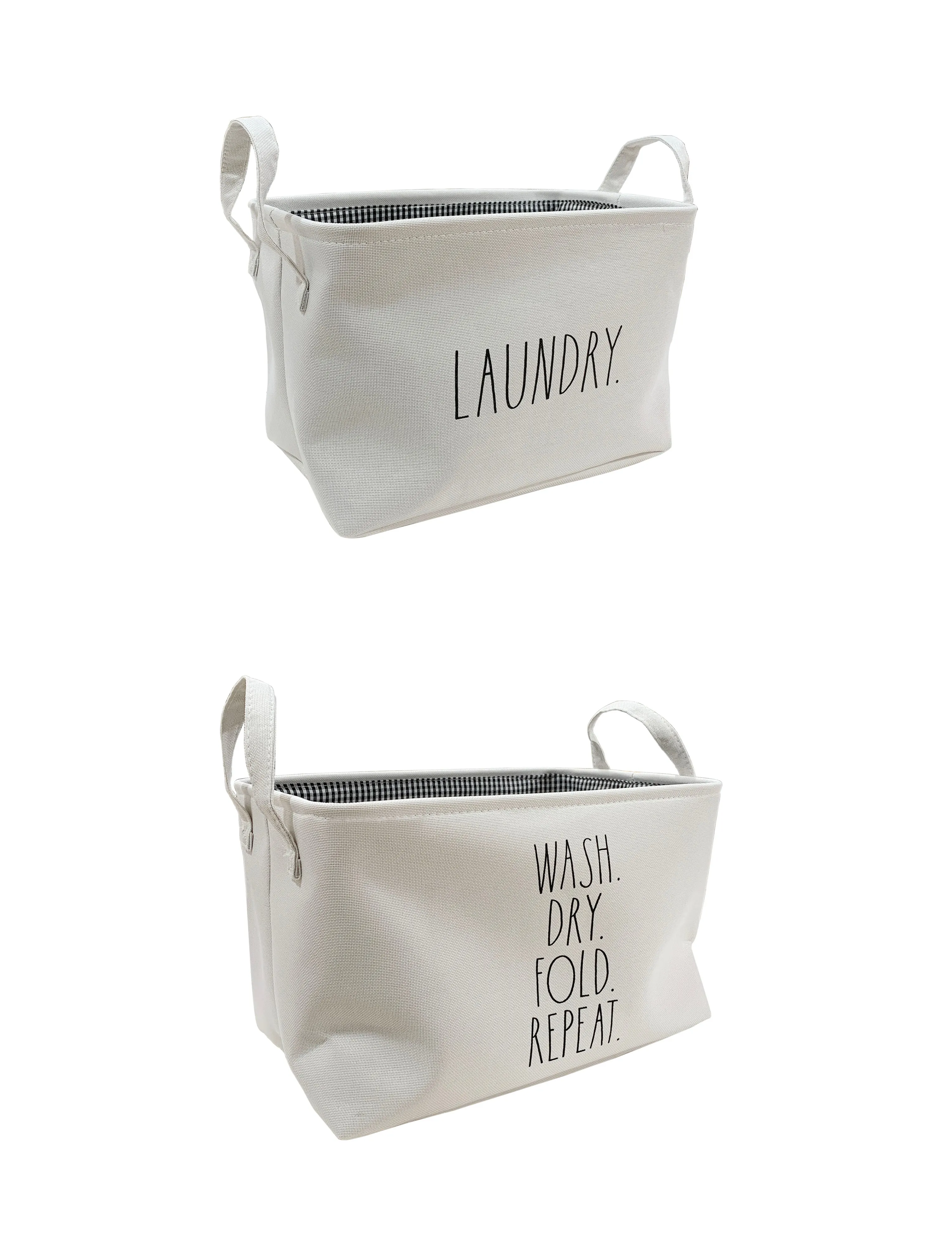 Rae Dunn "Laundry " Set of 2 White Fabric Cube Bins