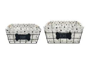 Rae Dunn “Stuff – Toys” Set of 2 Black Dog-Themed Baskets