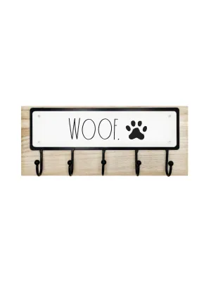 Rae Dunn “Woof” Dog-Themed Wooden Base Metal Wall Hooks