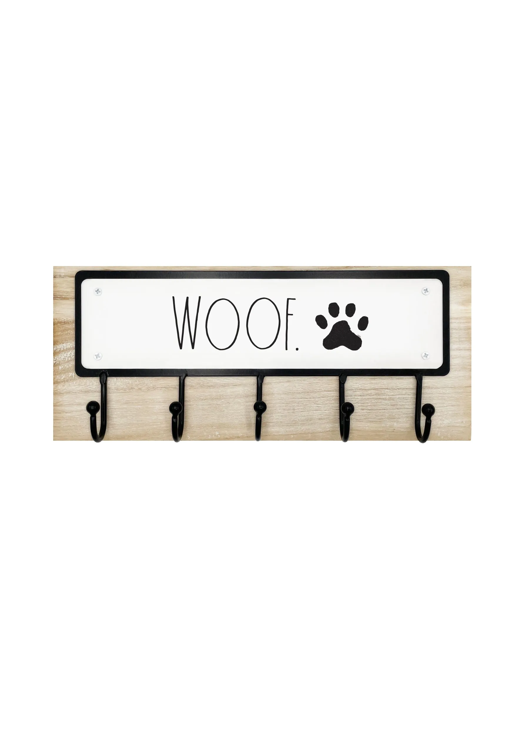 Rae Dunn “Woof” Dog-Themed Wooden Base Metal Wall Hooks