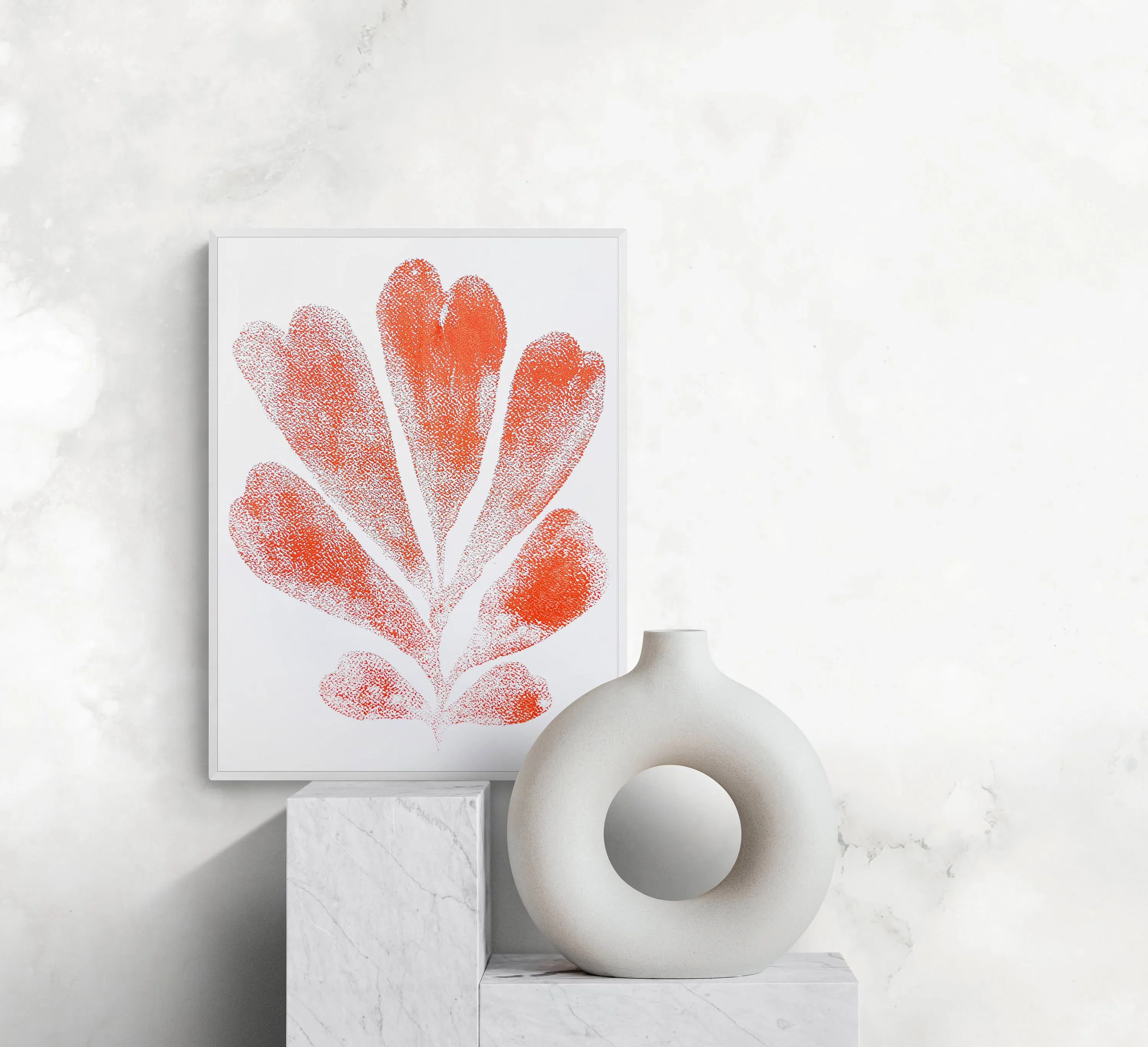 Red abstract plant relief Monotype print №9 for Nature lover gift UNFRAMED