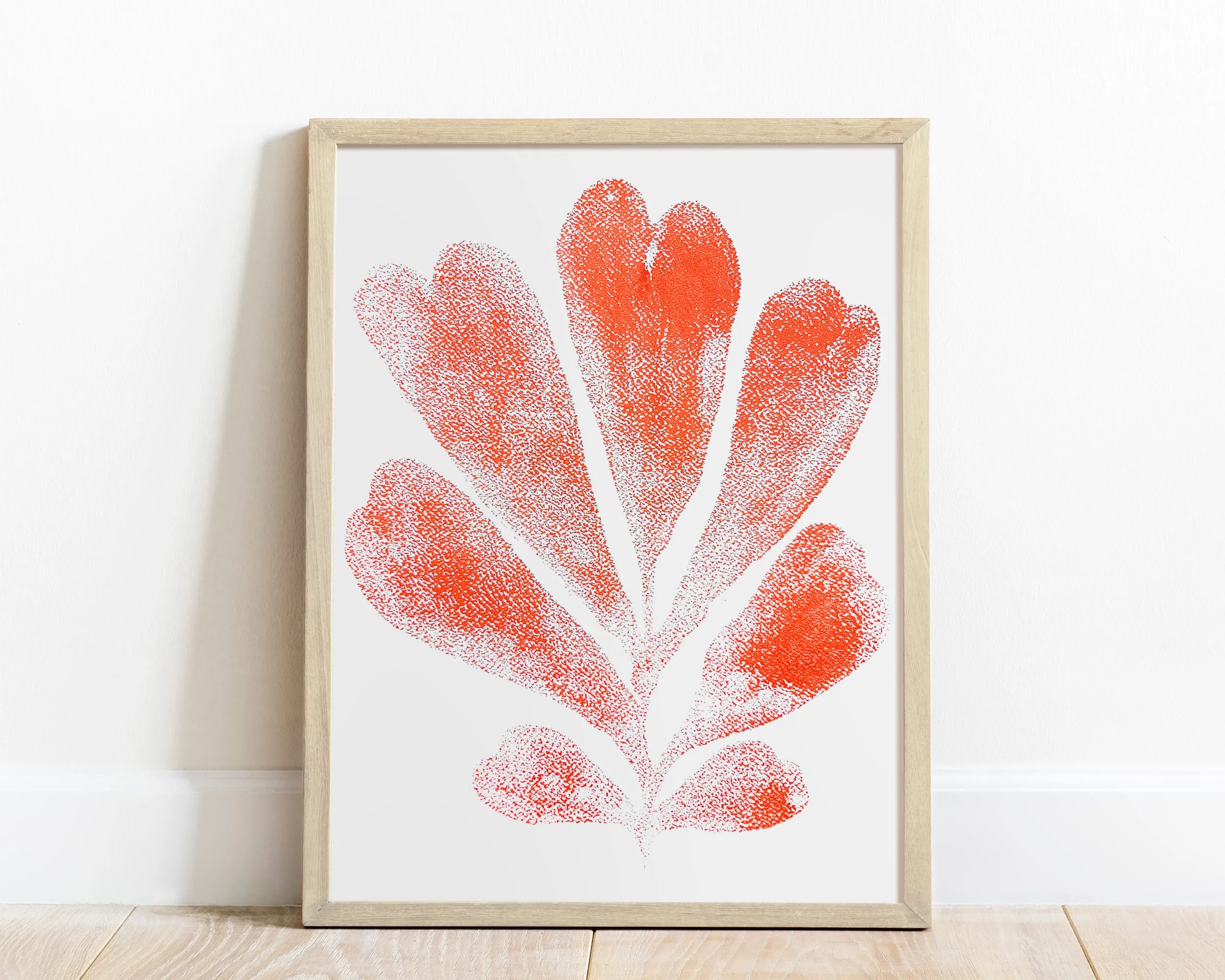 Red abstract plant relief Monotype print №9 for Nature lover gift UNFRAMED